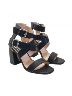 WOMAN'S FASHION BLACK SANDAL WITH DOUBLE ANKLE STRAP