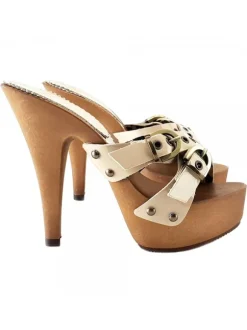 Women's Beige Patent Clogs Made in Italy | 13 cm Heel & Comfort
