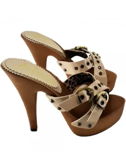 Women's Beige Patent Clogs Made in Italy | 13 cm Heel & Comfort