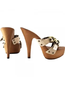Women's Beige Patent Clogs Made in Italy | 13 cm Heel & Comfort