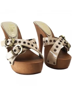 Women's Beige Patent Clogs Made in Italy | 13 cm Heel & Comfort