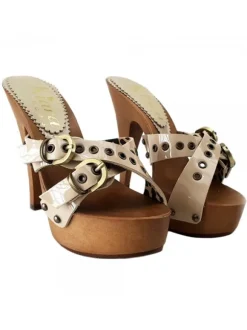 Women's Beige Patent Clogs Made in Italy | 13 cm Heel & Comfort