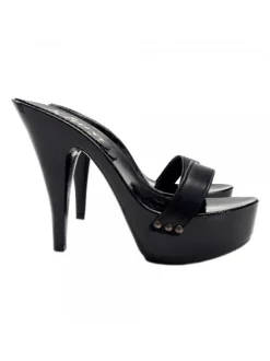 WOMEN'S BLACK LEATHER CLOGS HEEL 13