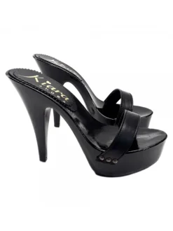 WOMEN'S BLACK LEATHER CLOGS HEEL 13