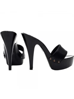 WOMEN'S BLACK LEATHER HEEL CLOG