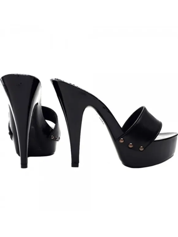 WOMEN'S BLACK LEATHER HEEL CLOG