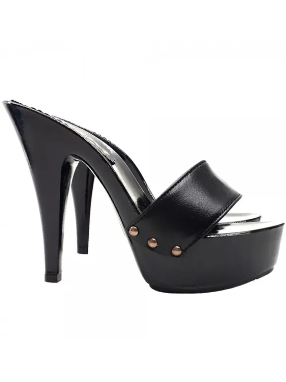 WOMEN'S BLACK LEATHER HEEL CLOG