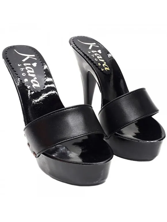 WOMEN'S BLACK LEATHER HEEL CLOG