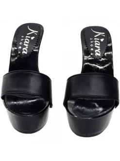 WOMEN'S BLACK LEATHER HEEL CLOG