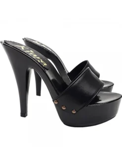 WOMEN'S BLACK LEATHER HEEL CLOG