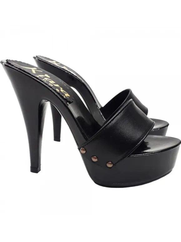 WOMEN'S BLACK LEATHER HEEL CLOG