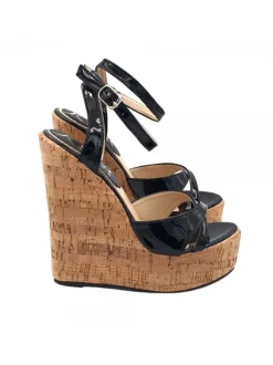 WOMEN'S BLACK WEDGE CORK CLOGS HEEL 14