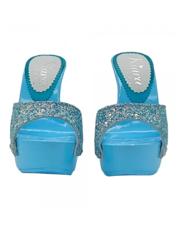 WOMEN'S CLOGS BLUE GLITTER SKY HEEL 13