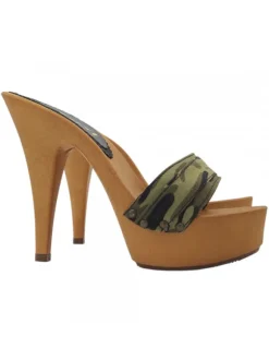 Women's clogs 13cm heel | double band in camouflage fabric
