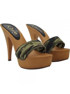 Women's clogs 13cm heel | double band in camouflage fabric