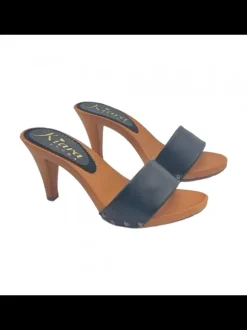 Women's clogs heel 9 black leather upper