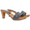 WOMEN'S CLOGS IN BLUE LASER LEATHER - HEEL 8 CM