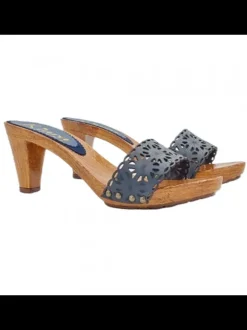 WOMEN'S CLOGS IN BLUE LASER LEATHER - HEEL 8 CM