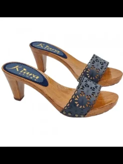 WOMEN'S CLOGS IN BLUE LASER LEATHER - HEEL 8 CM