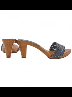 WOMEN'S CLOGS IN BLUE LASER LEATHER - HEEL 8 CM