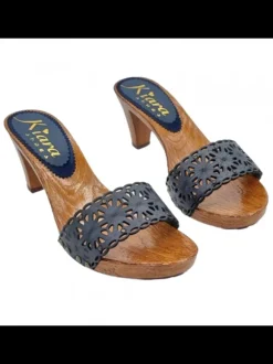 WOMEN'S CLOGS IN BLUE LASER LEATHER - HEEL 8 CM