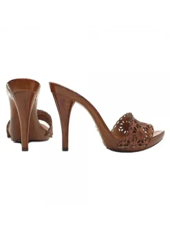 WOMEN'S CLOGS IN LASERED LEATHER AND HIGH HEEL