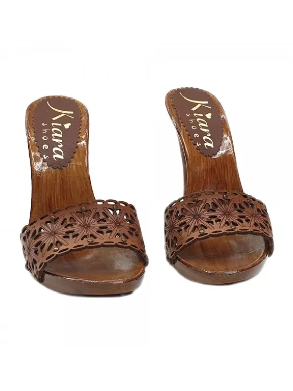 WOMEN'S CLOGS IN LASERED LEATHER AND HIGH HEEL