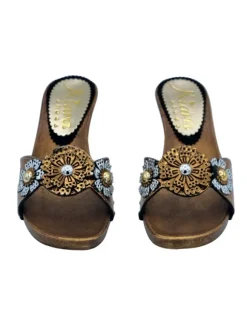 women's clogs Vintage style with accessory - 6 cm heel
