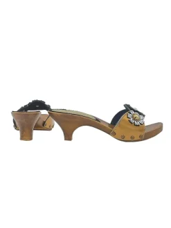 women's clogs Vintage style with accessory - 6 cm heel