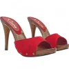 Women's clogs with 12 cm heel and red leather upper