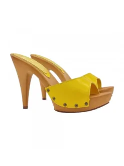Women's clogs with 11 cm heel and genuine leather upper
