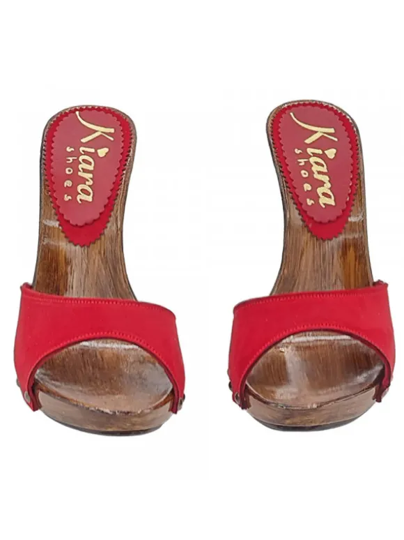 Women's clogs with 12 cm heel and red leather upper