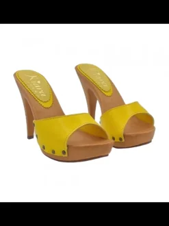 Women's clogs with 11 cm heel and genuine leather upper