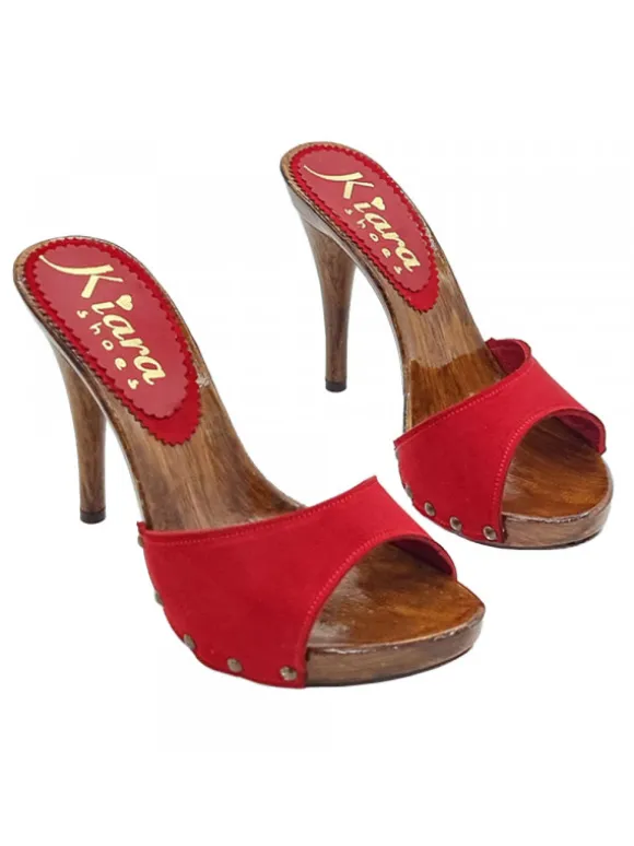 Women's clogs with 12 cm heel and red leather upper