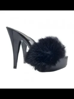 WOMEN'S CLOGS WITH BLACK FUR & 13 CM HEEL