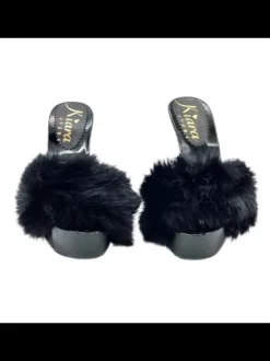 WOMEN'S CLOGS WITH BLACK FUR & 13 CM HEEL