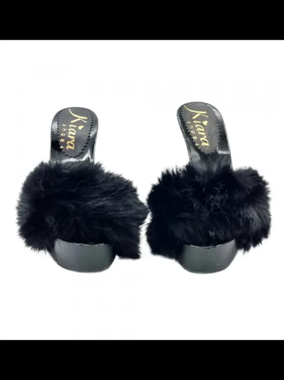 WOMEN'S CLOGS WITH BLACK FUR & 13 CM HEEL