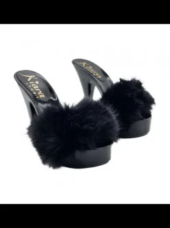 WOMEN'S CLOGS WITH BLACK FUR & 13 CM HEEL