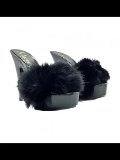 WOMEN'S CLOGS WITH BLACK FUR & 13 CM HEEL
