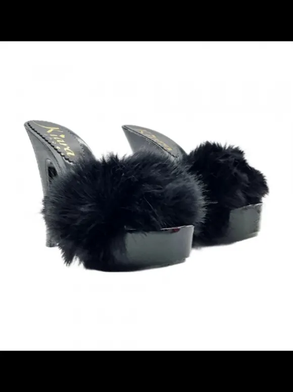 WOMEN'S CLOGS WITH BLACK FUR & 13 CM HEEL
