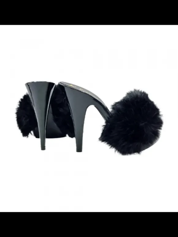 WOMEN'S CLOGS WITH BLACK FUR & 13 CM HEEL