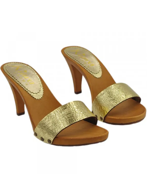 Women's clogs with gold band | HEEL 9 cm