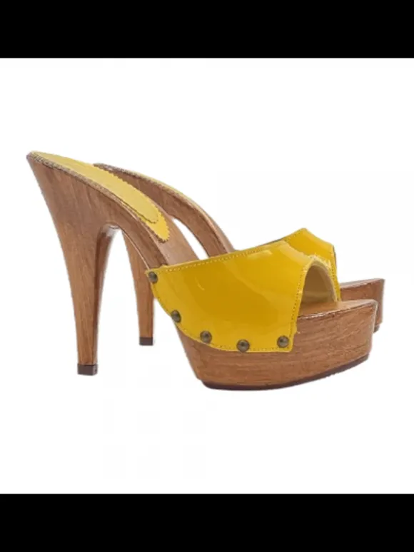 WOMEN'S CLOGS WITH HIGH HEELS - YELLOW PATENT