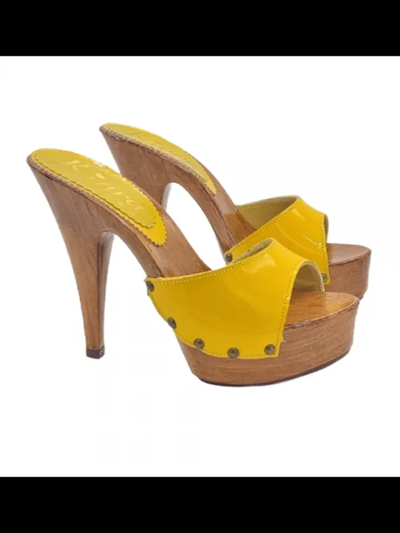 WOMEN'S CLOGS WITH HIGH HEELS - YELLOW PATENT