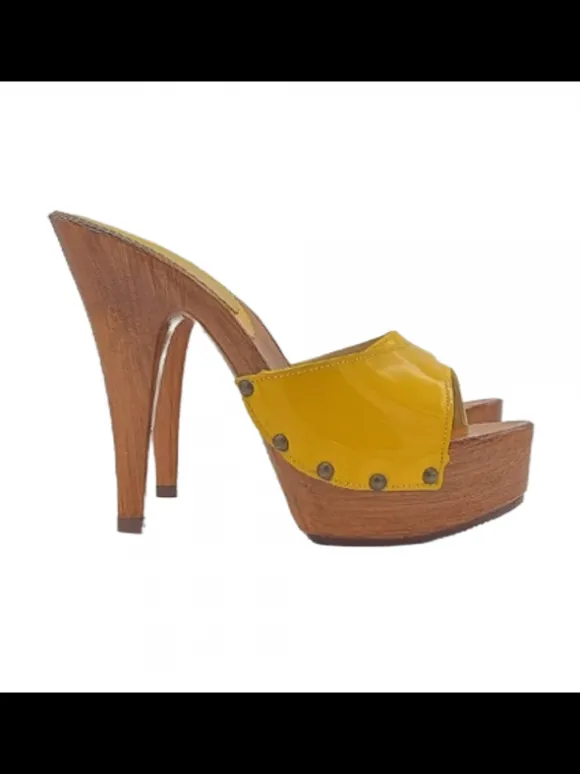 WOMEN'S CLOGS WITH HIGH HEELS - YELLOW PATENT