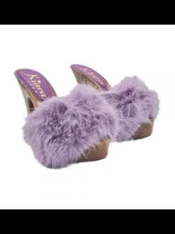 WOMEN'S CLOGS WITH LILAC FUR & HIGH HEELS
