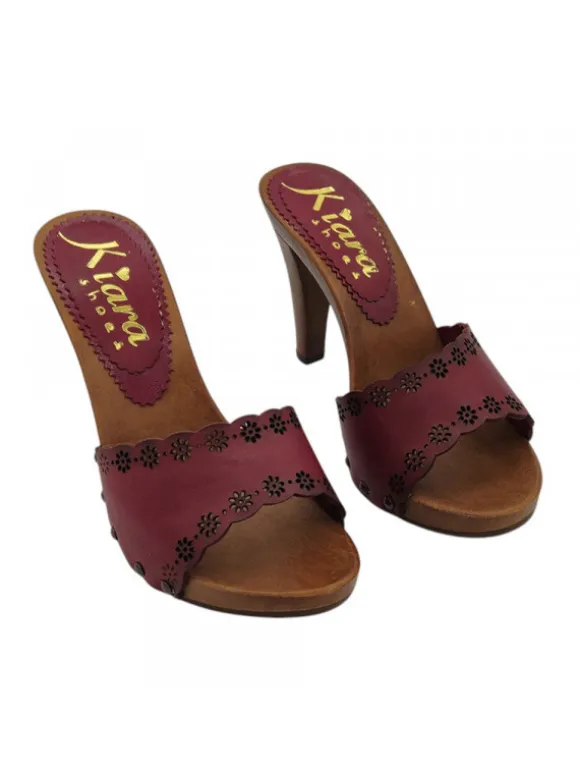 WOMEN'S CLOGS WITH WINE COLOR LEATHER BAND | HEEL 11 CM