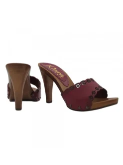WOMEN'S CLOGS WITH WINE COLOR LEATHER BAND | HEEL 11 CM
