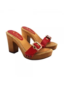 Women's Comfort RED clogs natural leather