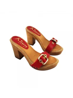 Women's Comfort RED clogs natural leather